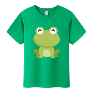 儿童绿色t恤 青蛙印花短袖动物图案纯棉上衣男女儿童宝宝班服表演