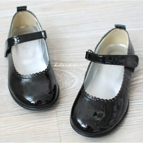 韩国进口正品童装 女童小公主 518黑色圆头蕾丝边皮鞋（150-230）
