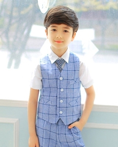 新款 韩国进口正品儿童礼服蓝色格子帅气/王子正装马夹单件1~13号
