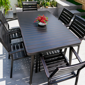 户外休闲桌椅别墅庭院露台条纹长桌室外铝合金防水防晒外摆餐桌