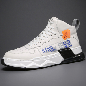 欧洲站男鞋真皮空军一号高帮板鞋气垫厚底鞋子男全牛皮休闲运动鞋