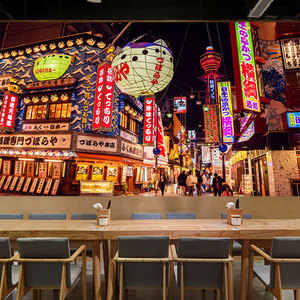 日本建筑街景壁画日料壁纸居酒居墙面装饰日式料理寿司店装修墙纸