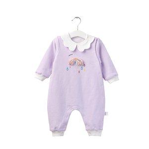 波比丹尔婴儿纯棉连体衣春秋宝宝可爱超萌，香芋紫双层长袖连体衣