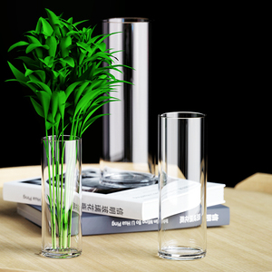 包邮 圆柱形水培玻璃透明富贵竹花瓶金鱼缸 直筒婚庆路引水晶花瓶