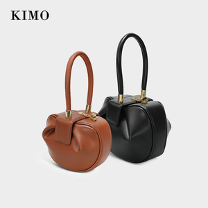 KIMO手提包 女 包包2023新款潮婚包时尚复古云吞包个性牛皮手拿包