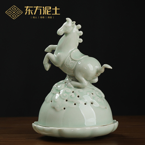 东方泥土《马》陶瓷传统手工熏香盘香炉摆件 陶瓷名家李锦峰作品