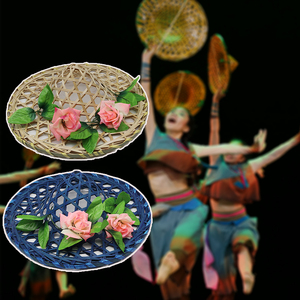 舞蹈斗笠帽儿童舞台道具彩色竹编镂空花朵跳舞斗笠成人广场舞帽子