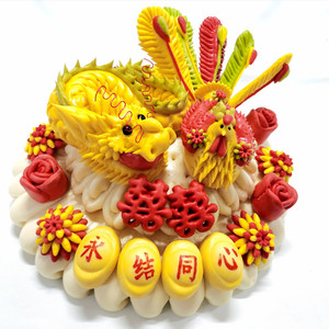 胶东结婚喜饽饽中式蛋糕结婚盆鱼贺喜拜天地花样大馒头订婚花糕馍