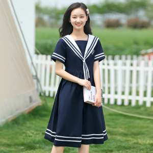 初中学生连衣裙女海军领少女夏装日系高中生jk长裙学院风水手服裙