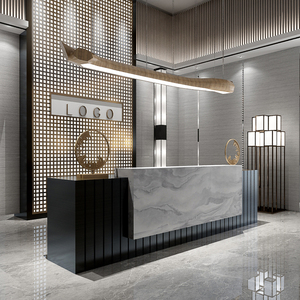 公司售楼简约现代轻奢前台接待美容院养生会所酒店大理石收银吧台
