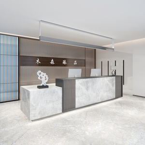 现代轻奢公司前台桌接待台售楼部美容院会所新中式格栅吧台收银台