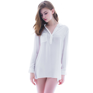 韩旗鹿性感睡衣女 春夏季透明雪纺诱惑情趣内衣白色长袖衬衫睡裙