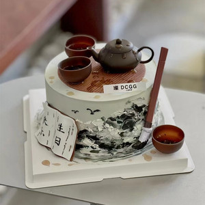 中式国风茶壶蛋糕装饰摆件家和万事兴茶师椅男士爸爸生日插件插牌