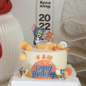 猫和老鼠蛋糕装饰摆件网红汤姆杰瑞公仔奶酪模具儿童生日插件插牌