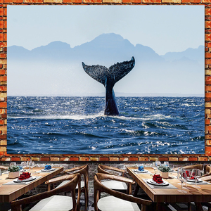网红鲸鱼背景布ins挂布北欧风景墙布床头卧室宿舍简约装饰画布