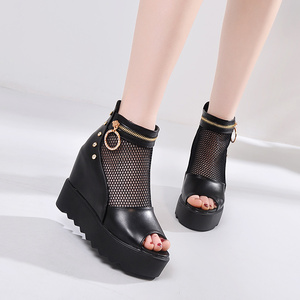 2021春夏天时装内增高鱼嘴鞋女厚底松糕底百搭夏季超高跟高帮凉鞋