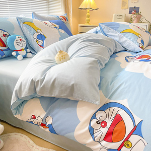 哆啦a梦卡通三件套纯棉全棉100男孩床单被套儿童床上三件套叮当猫