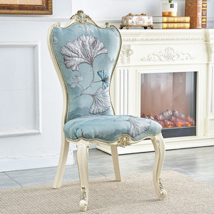 欧式椅子实木家用餐椅法式全实木雕花布艺高端靠背餐厅软包公主椅