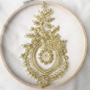 经典款刺绣金丝菠萝朵花高档金丝线花边新娘秀禾礼服敬酒服辅料花