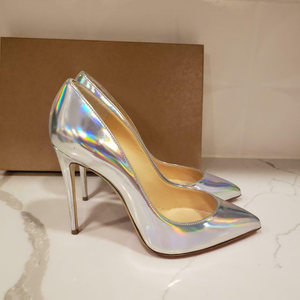 2020欧美网红恨天高银色尖头细跟高跟鞋浅口婚鞋新娘单鞋10cm单跟