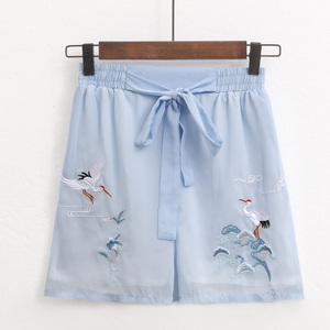 仙鹤刺绣宋裤松紧腰短裤内搭改良汉服套装汉元素软妹装古装裤子