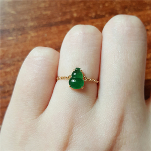 【现货】翡翠葫芦戒指女18k金镶嵌天然冰种起荧光葫芦链子戒指女