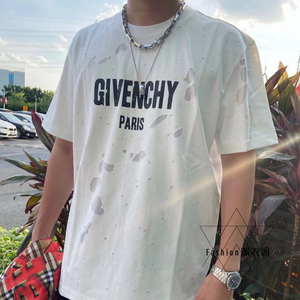 givenchy/纪梵希 22fw 经典破洞字母logo印花做旧宽松t恤男短袖女