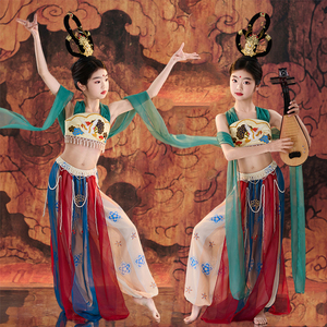 敦煌飞天舞蹈服装演出服装女飘逸儿中国风童古典舞反弹琵琶表演服