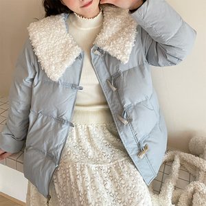 蠢蠢子 短款牛角扣羽绒服女冬季娃娃领面包服韩版小个子保暖外套