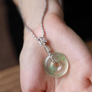 永德祥天然翡翠平安扣吊坠18k金扣头 冰种飘阳绿色女款正品a货