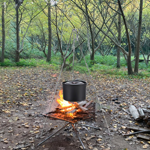 户外6人8野营大吊锅篝火野炊锅茶壶便携野餐锅行军锅露营三角架脚