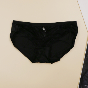 芬狄诗女式蕾丝边低腰黑色速干夏季网纱性感聚酯纤维三角内裤短裤