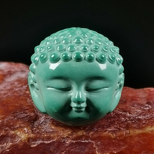 伴生矿菱镁矿优化二代蓝绿松石释迦牟尼宝宝佛头diy文玩手串配饰
