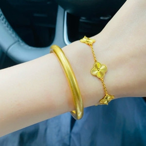 正品24k 黄金四叶草手链女款5d硬999足金传承镯子情侣幸运草素金