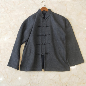 过季清仓 男式对襟唐装连袖传统针织呢外套