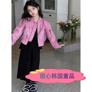 韩国代购童装女童外套春装中大童粉色小香风棒球服儿童长袖夹克衫