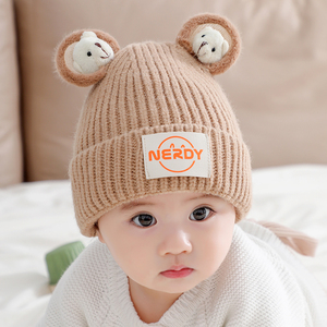 韩版婴儿帽子秋冬季婴幼儿童针织帽男童新生女宝宝加厚加绒毛线帽