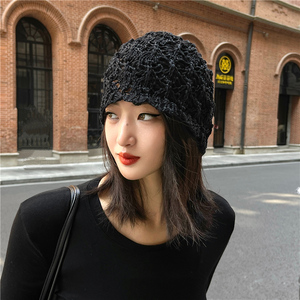 春秋帽子女薄款镂空包头帽针织时尚套头帽韩版户外透气单层毛线帽