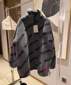 balenciaga/巴黎世家 20年秋冬满字母印花logo羊羔毛夹克男外套女