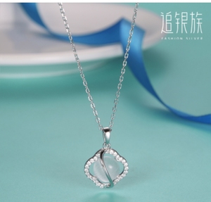 海海822淘宝追银族山茶花莫桑石项链女饰品925银颈链锁骨链2021年