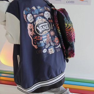秋冬季vans万斯涂鸦外套棒球服女宽松薄款百搭防风夹克男情侣款潮
