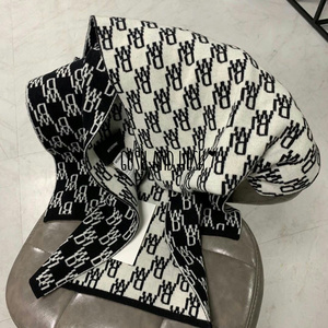 正品代购we11done围巾20fw秋冬新品双面羊绒老花logo羊毛针织围脖