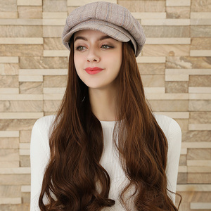 假发连帽子一体女秋冬仿真女士长发洋气鸭舌八角帽网红冬天韩国