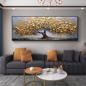 轻奢油画客厅装饰画现代简约沙发背景墙挂画高级感黄金发财树壁画