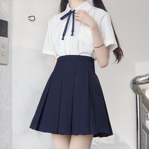 绀色箱褶裙jk制服裙日式黑色高腰半身裙日系校服学院风纯色箱褶裙