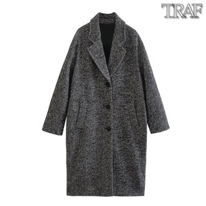 TRAF 欧美风外贸女装新款宽松中长款外套锯齿斜纹大衣8849185