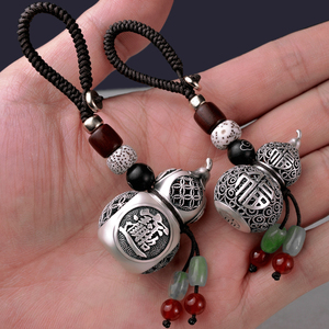 999纯银葫芦汽车钥匙挂饰男女款高档足银钥匙扣挂件个性创意银饰