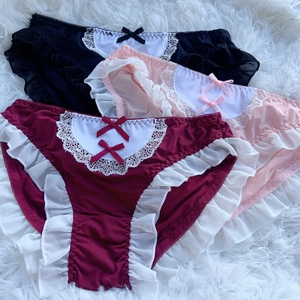 日系可爱内裤洛丽塔少女内裤冰丝胖次蕾丝包臀低腰jk内裤女仆装