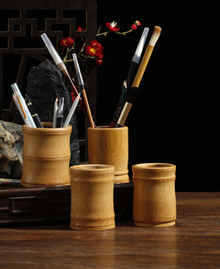 竹节笔筒中国风复古竹子天然竹木办公室文房桌面收纳盒摆件圆形筒
