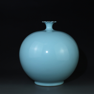 王振芳汝瓷石榴瓶弘宝汝窑范随州汝瓷花瓶摆件手签款全手工天青釉